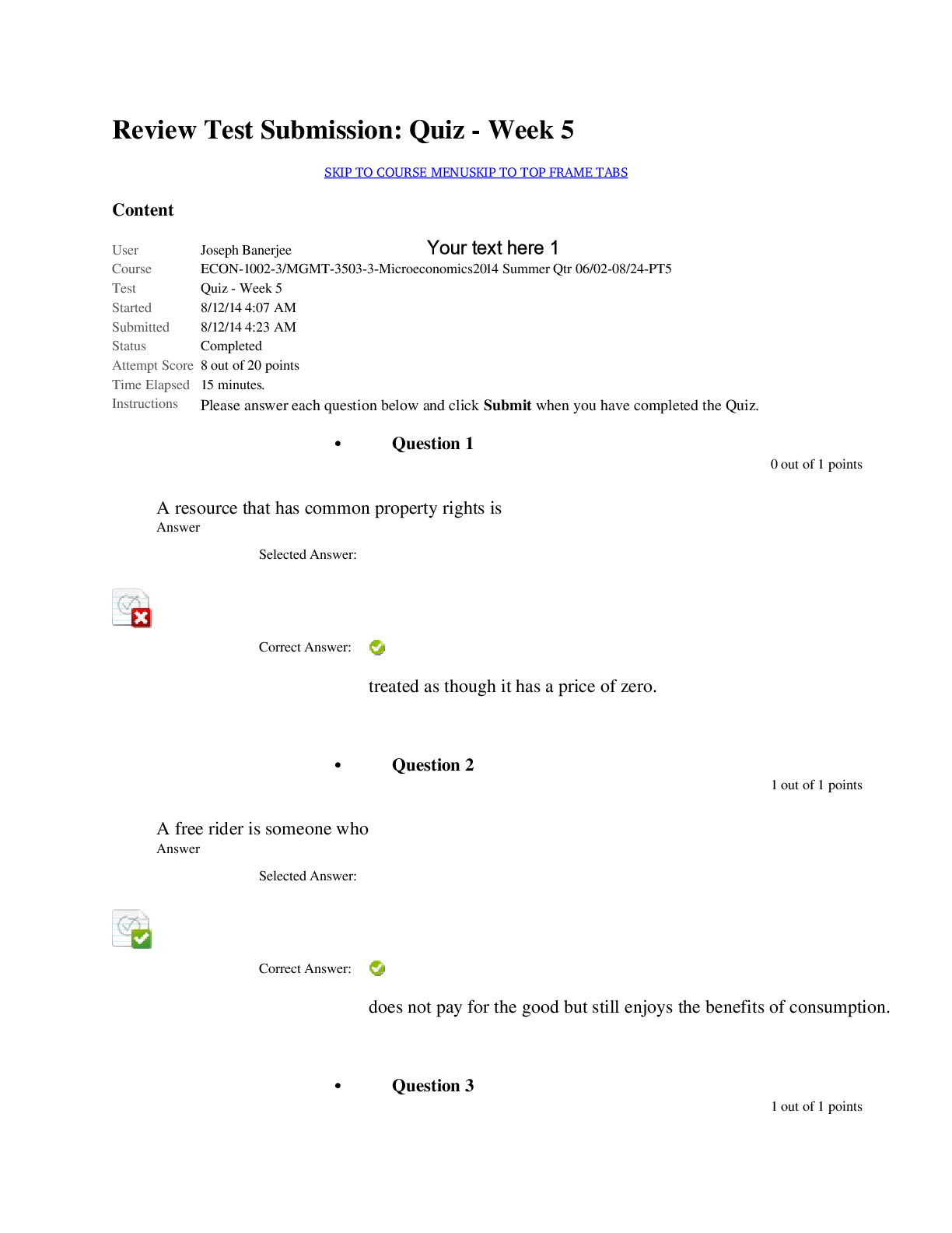 Preview image for ECON 1002 Current Location: Quiz ­ Week 5 QP LATEST 2021